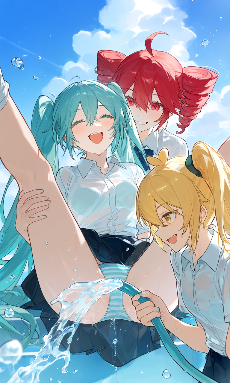 亞北ネル・初音ミク・重音テト(VOCALOID)|百合プール掃除でシャワ姦とりぷるばか (5/24)