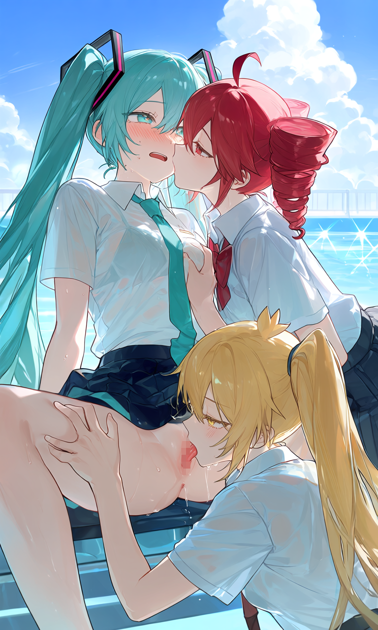 亞北ネル・初音ミク・重音テト(VOCALOID)|百合プール掃除でシャワ姦とりぷるばか (12/24)