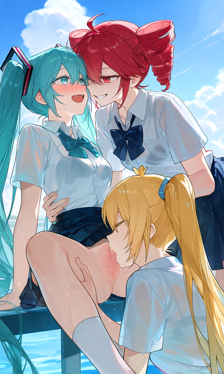 亞北ネル・初音ミク・重音テト(VOCALOID)|百合プール掃除でシャワ姦とりぷるばか (11/24)