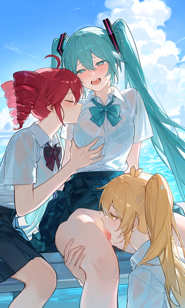 亞北ネル・初音ミク・重音テト(VOCALOID)|百合プール掃除でシャワ姦とりぷるばか (14/24)