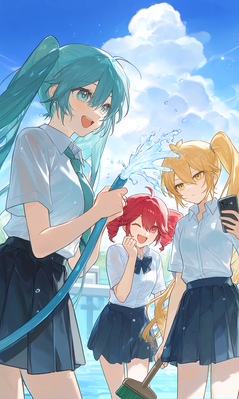亞北ネル・初音ミク・重音テト(VOCALOID)|百合プール掃除でシャワ姦とりぷるばか (2/24)