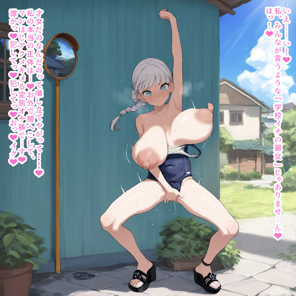 真夏の気候とひと気のない村の解放感で露出に興じてしまう女の子たち (5/5)
