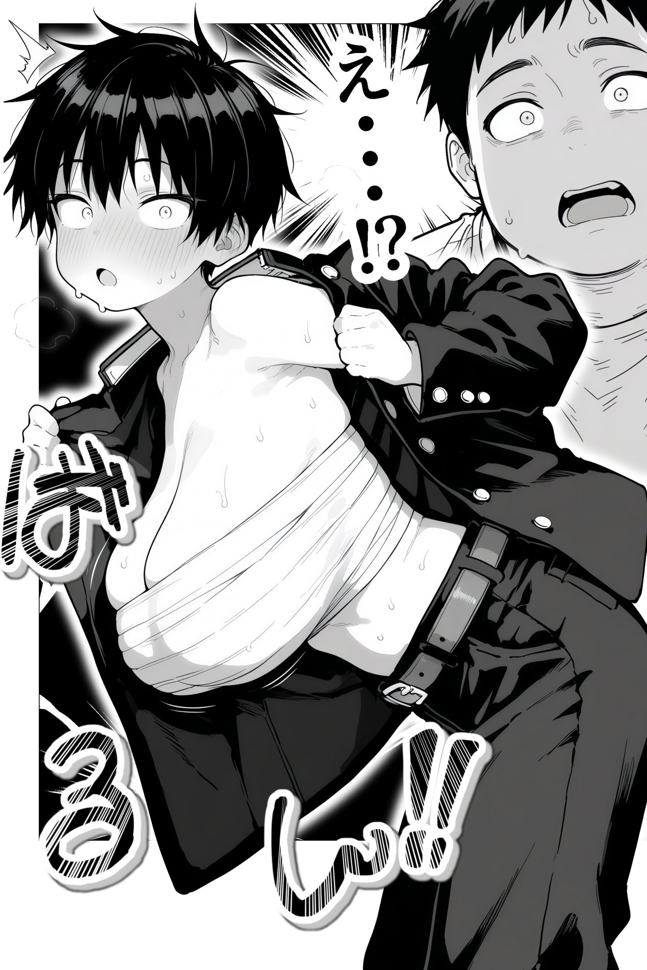 【エロ漫画】隣の席の男装〇〇巨乳