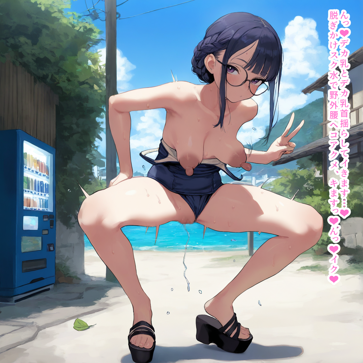 真夏の気候とひと気のない村の解放感で露出に興じてしまう女の子たち (4/5)