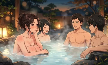 友人のカップルと混浴