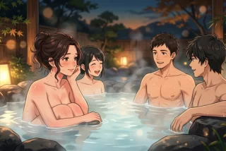 友人のカップルと混浴