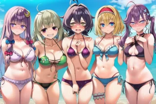 5人の水着キャラを脱